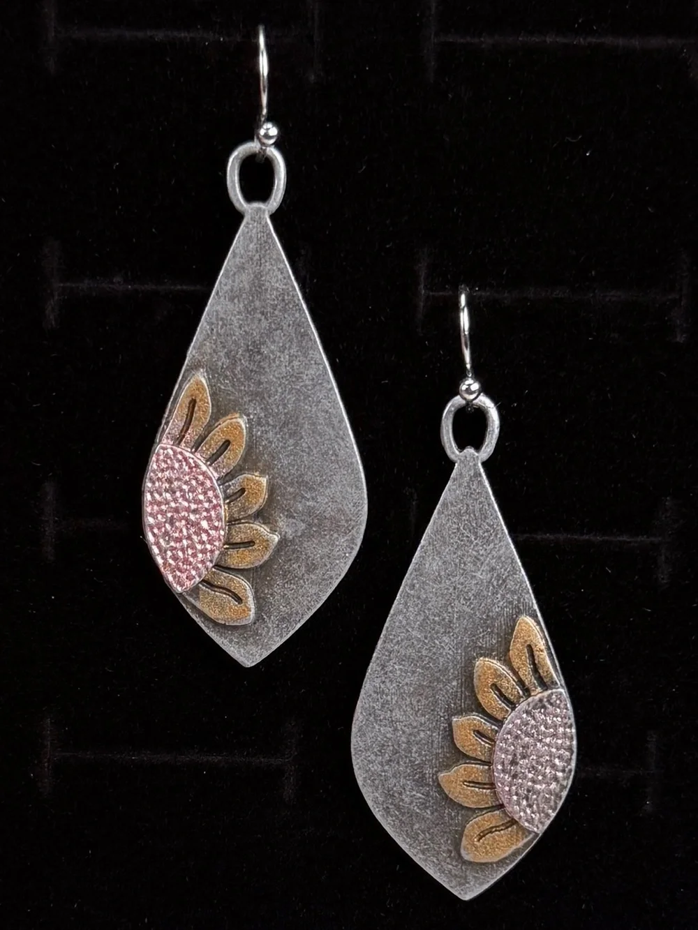 Vintage Sunflower Drop Pierced Earrings